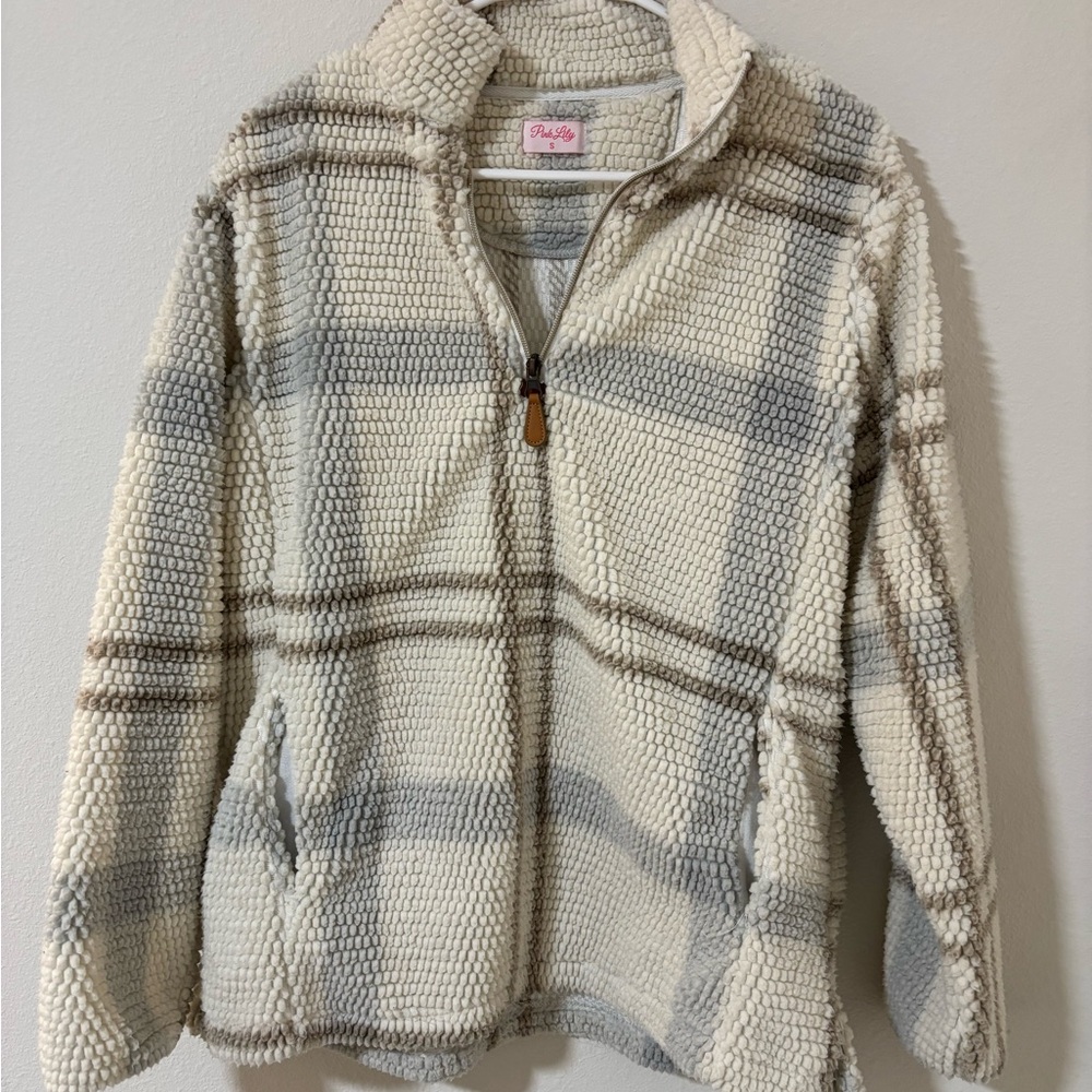 Pink Lily Sherpa Pull Over 1/4 Zip Women's Small - Plaid
